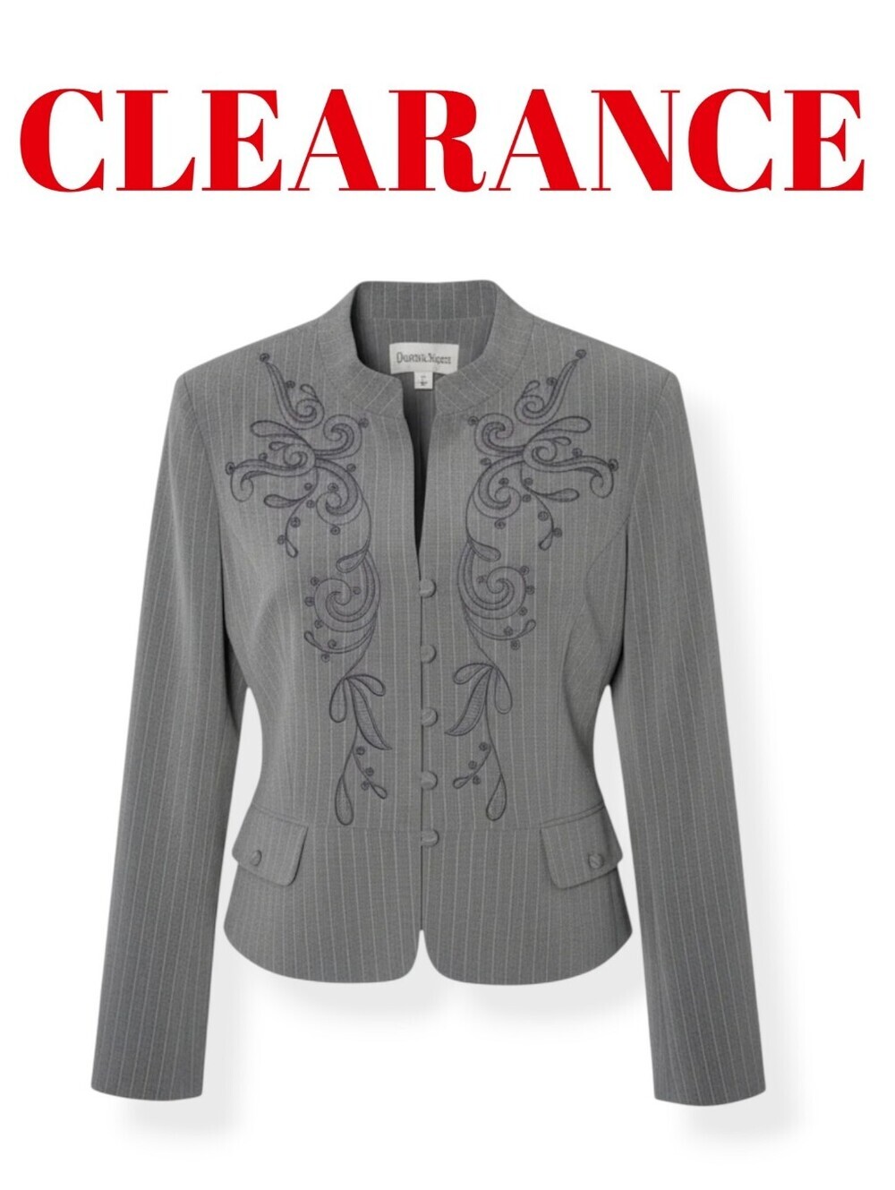 Danny & Nicole Blazer Gray Pinstripe Embroidered Tailored Jacket Women’s Size 16